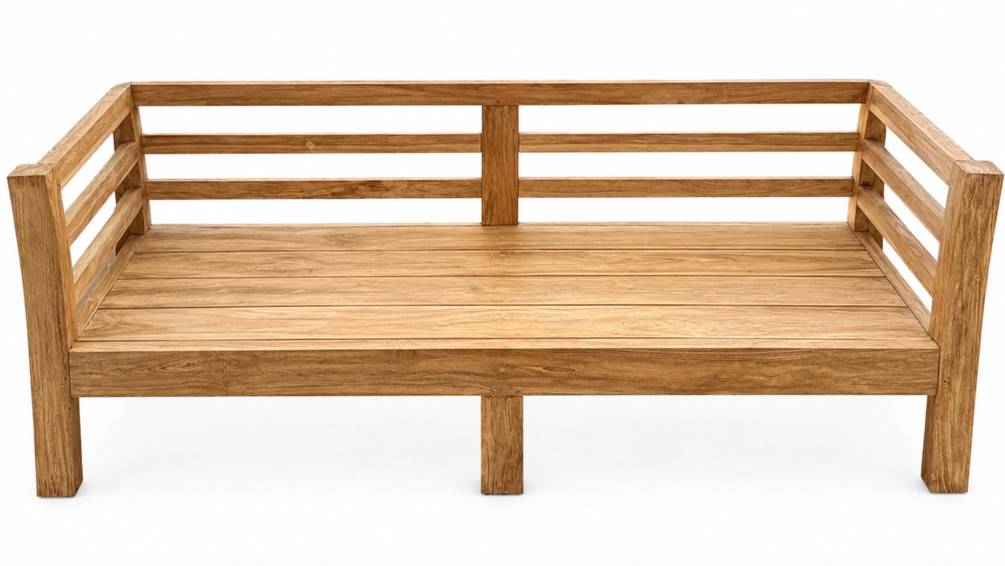 Batubulan Elde curved arm Teak Daybed lowline 6 leg Medium size (Natural)