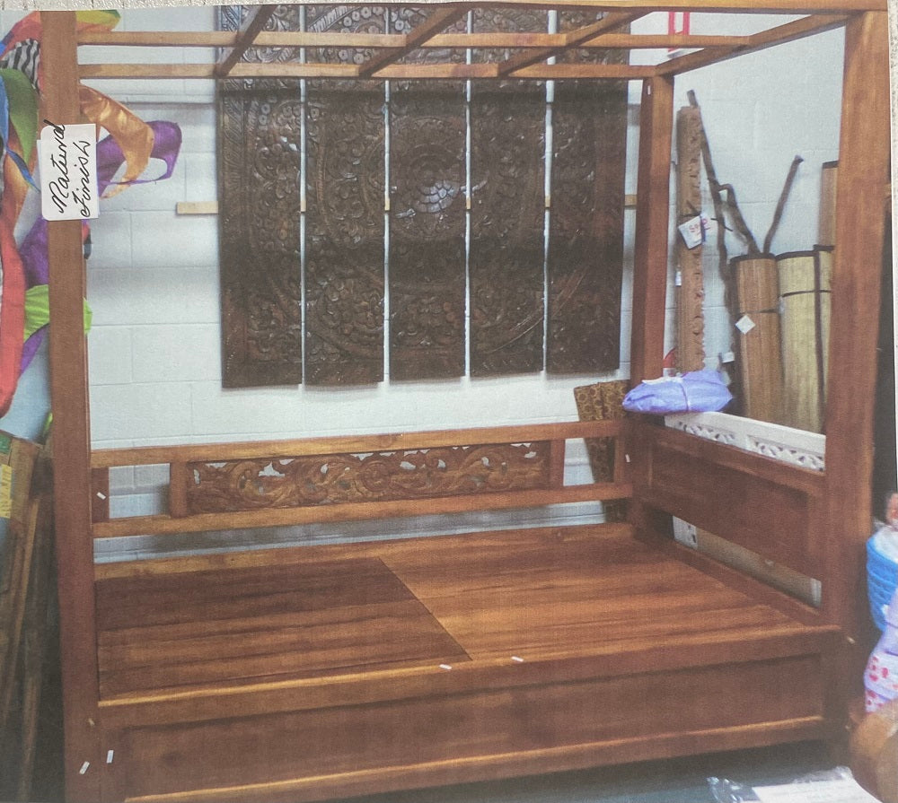 Batubulan Canopy with Carved Panel Feature Recycled Teak Daybed Double
