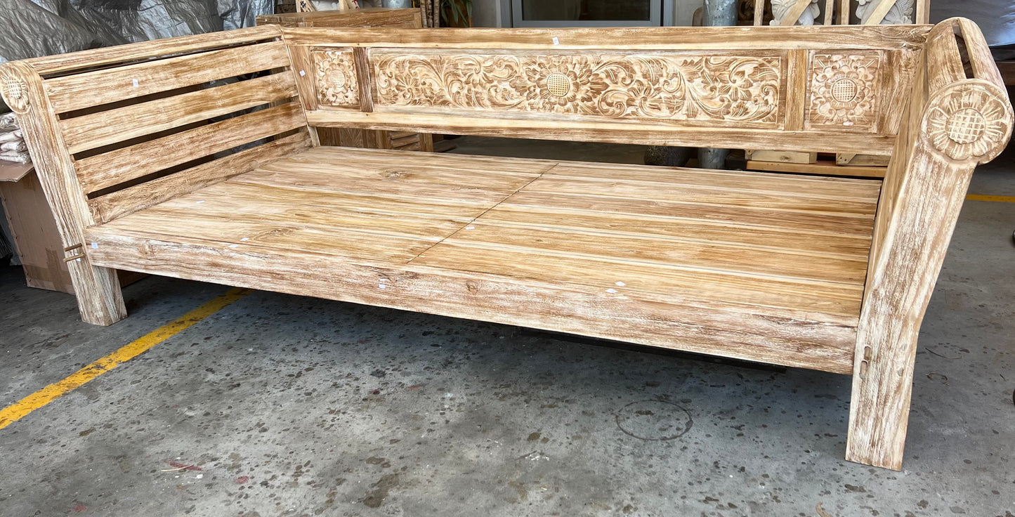 Batubulan Yanto Recycled Teak Daybed slat arms Single Creamwash