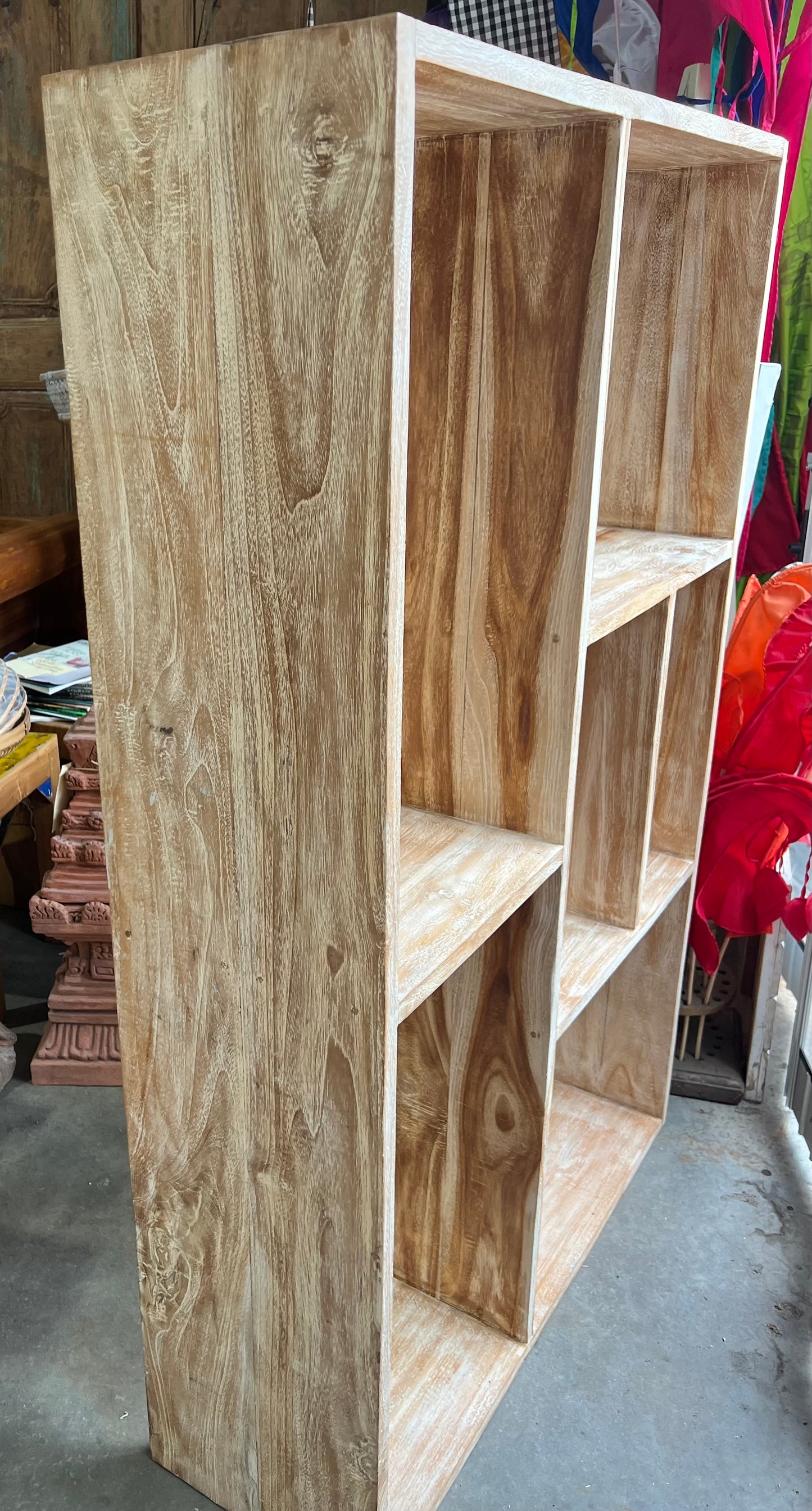 Teak 2 position bookshelf creamwash