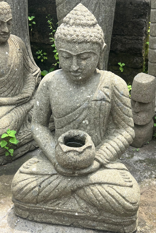 Buddha sitting with Begging Bowl Greenstone 80cm(h)