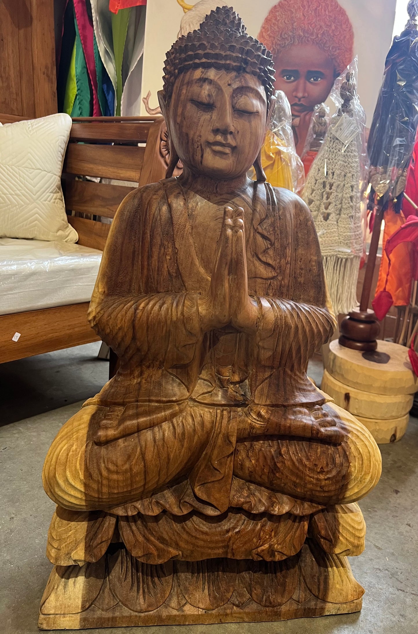 Buddha Namaste Welcome pose. Suar Wood Handcarved  80cm