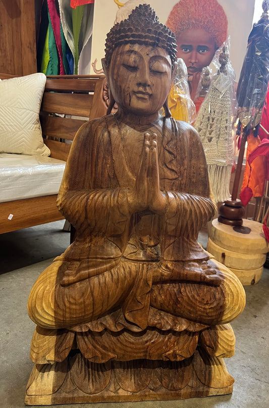 Buddha Namaste Welcome pose. Suar Wood Handcarved  80cm