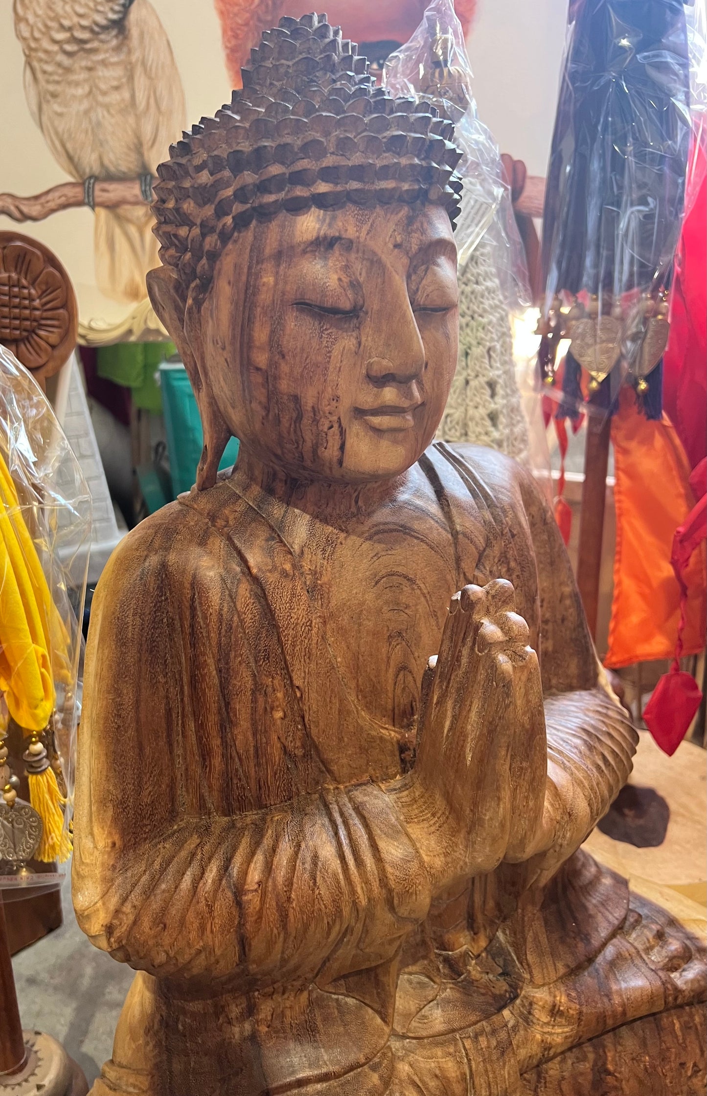 Buddha Namaste Welcome pose. Suar Wood Handcarved  80cm