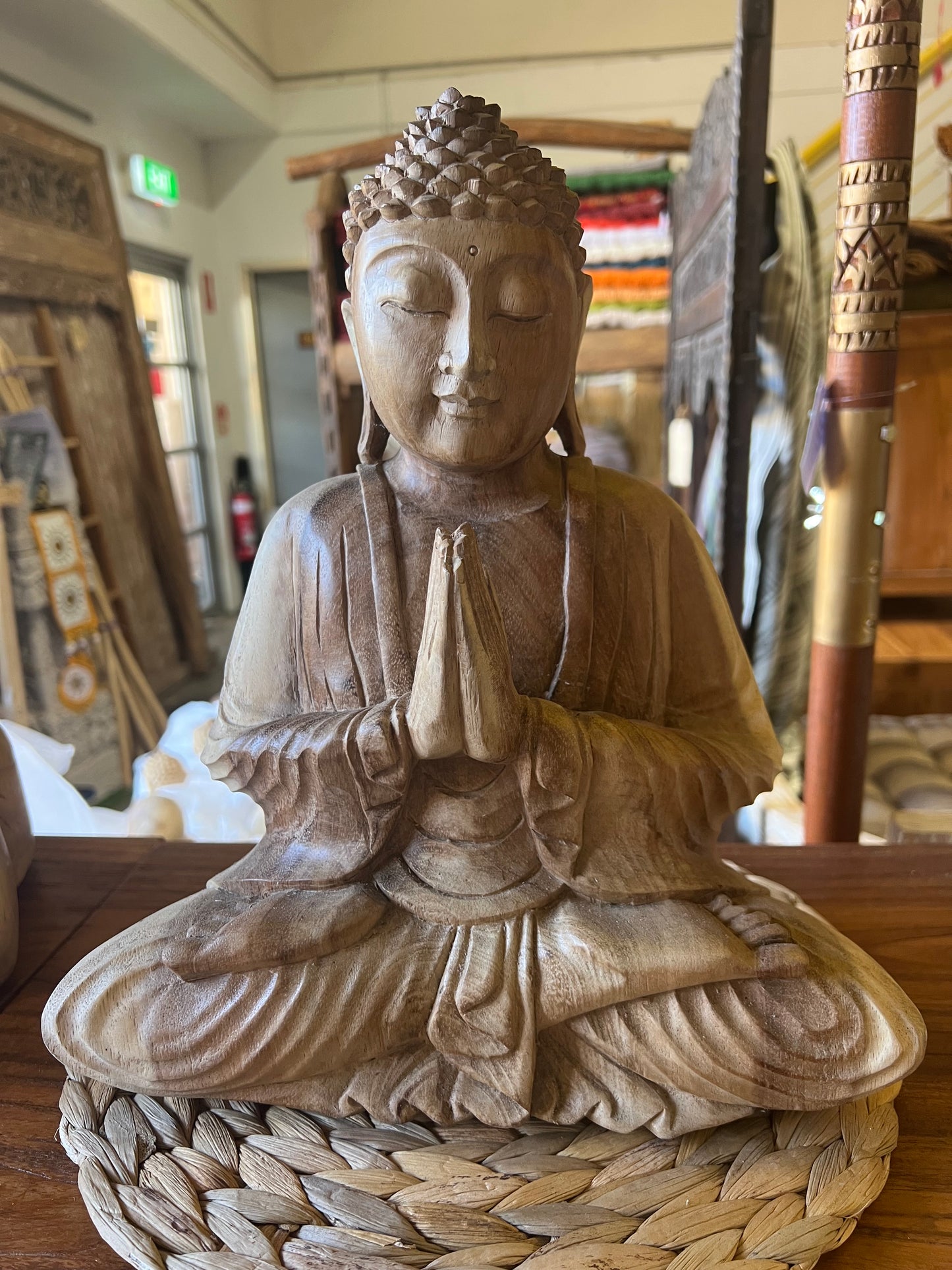 Buddha Wood  Praying hand carved 30cm plain robes