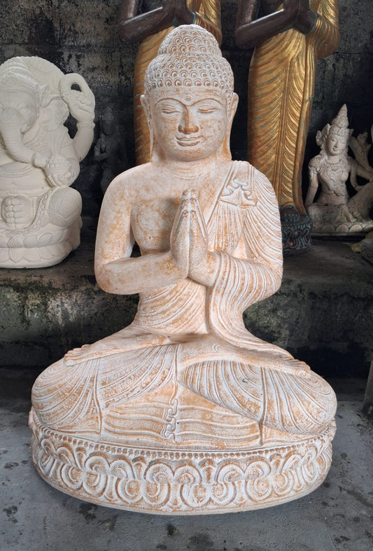 Buddha Namaste/Pray cement 60cm Creamwash