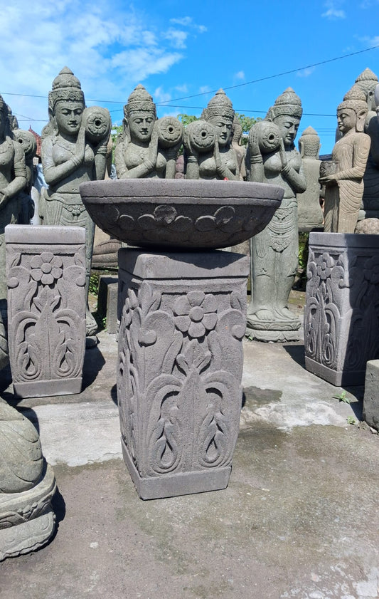 Bird bath/bowl  and stand  handcarved natural finish cement