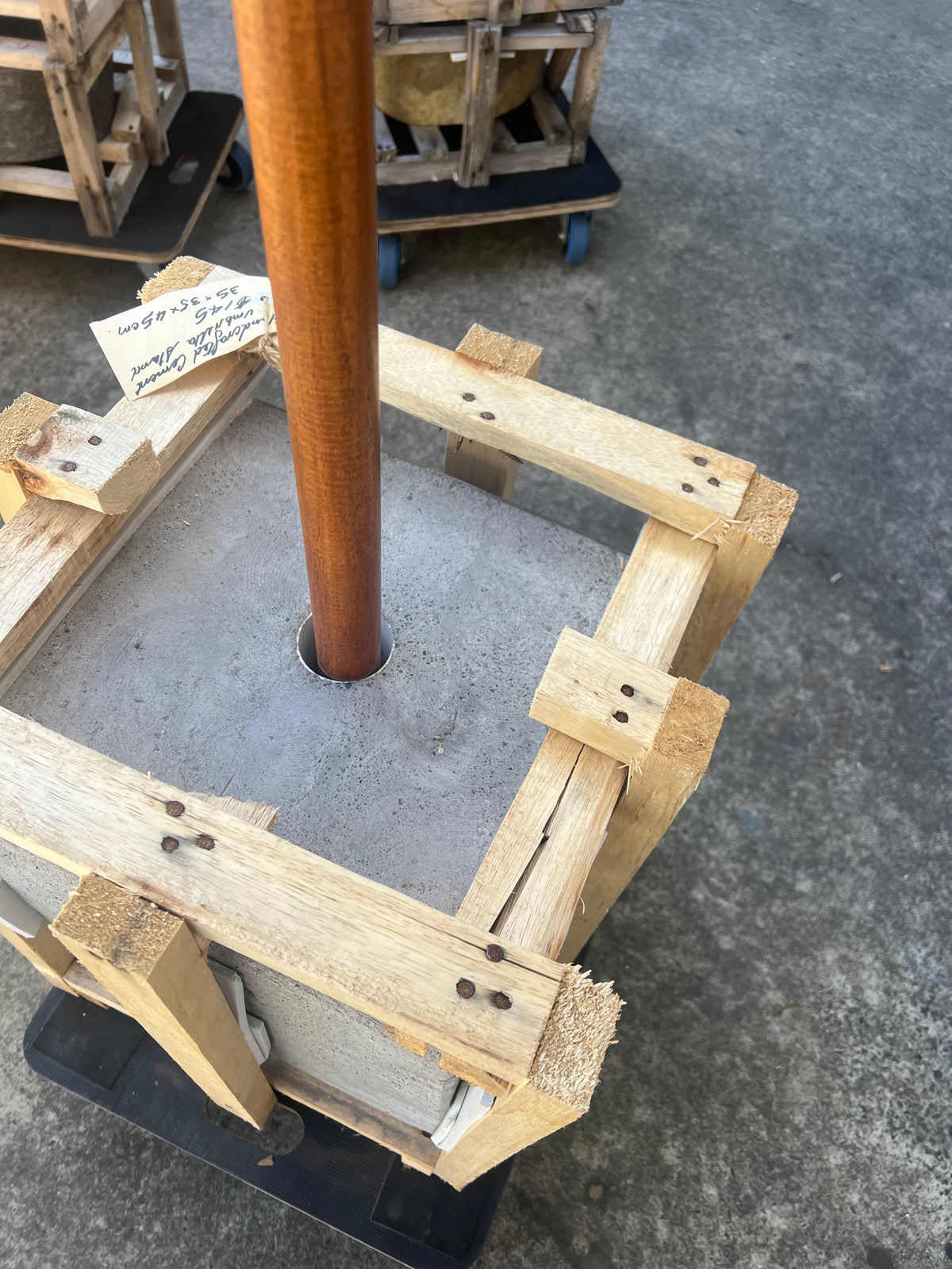 Umbrella Stand serated Lines Hand Carved 4 sides Natural  Cement