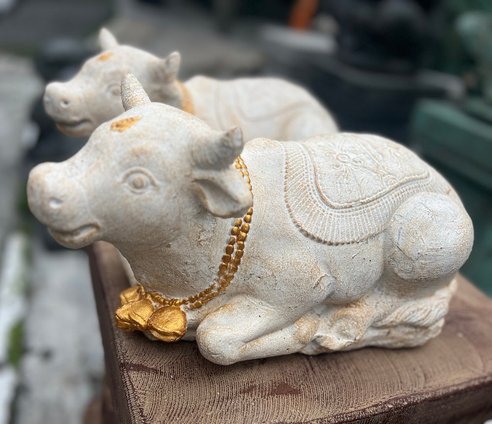 Cow Hindu white painted Cow 40cm long Cement