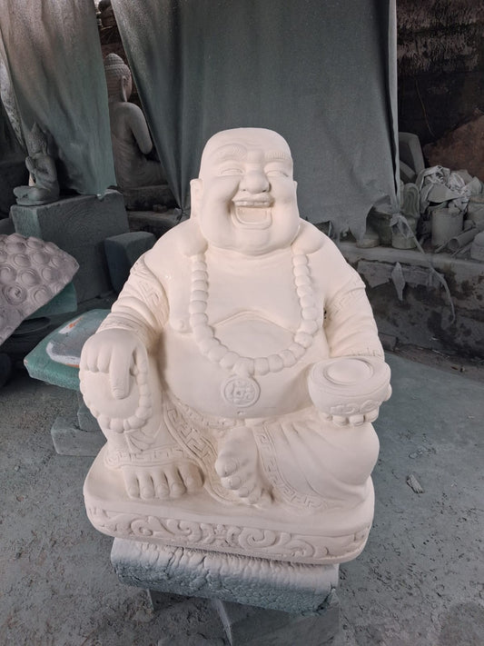 Buddha Happy sitting Cast GRC  painted 55 cm ht statue Hand painted Cream