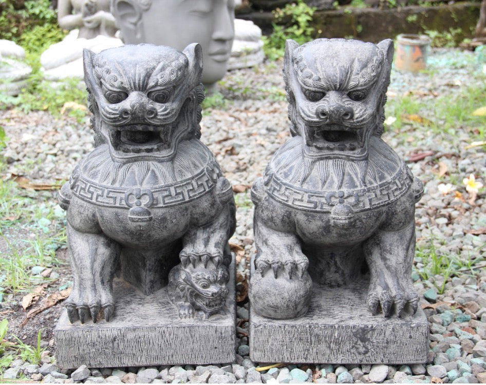 Temple Guardian Lions/FOO Dogs set cast cement approx 55cm(h)