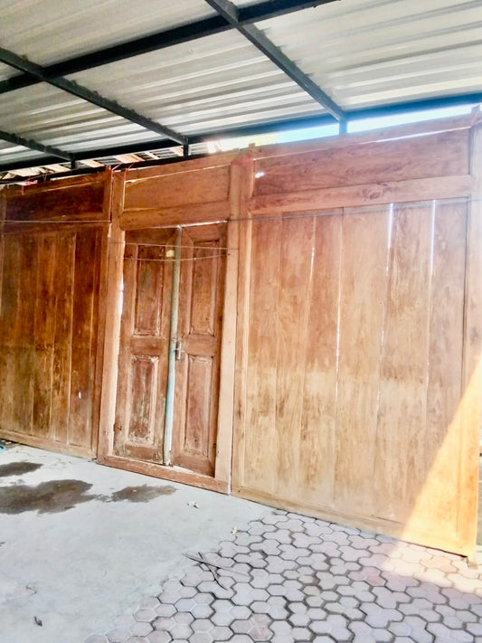 Teak Original restored Javanese Wall with Door  274cm ht 490cm width Natural finish