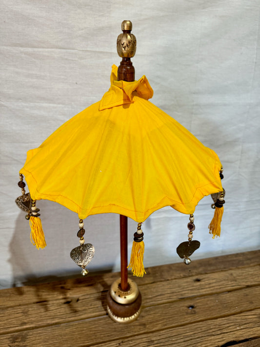 50cm Round Balinese Table Umbrella with wooden pole and stand - Yellow