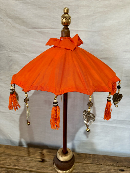 50cm Round Balinese Table Umbrella with wooden pole and stand - Orange