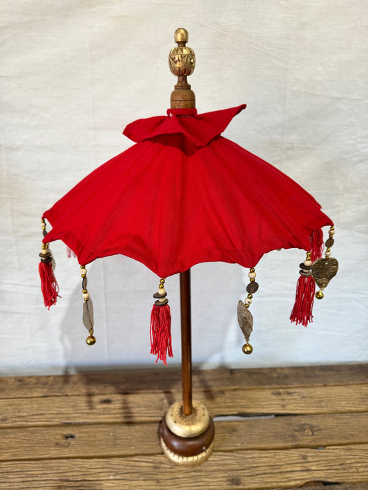 50cm Round Balinese Table Umbrella with wooden pole and stand - Red