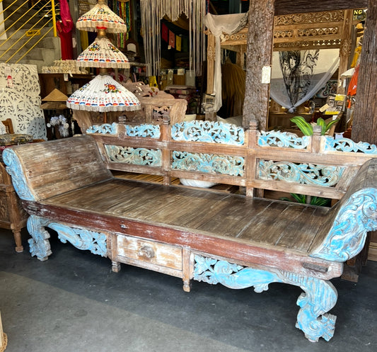 Kartini Vintage original pre loved Teak Daybed Blue wash