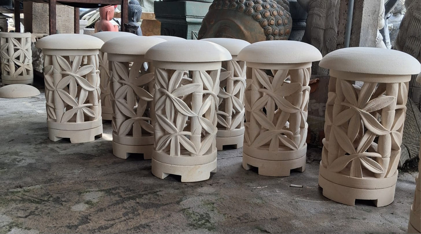 Limestone hand carved  Cylinder shape Candle/Light Holder /base/dome top