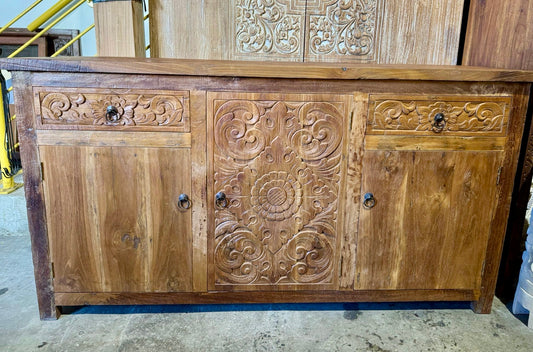 Mas Recycled 150cmx45x80cmht Teakwood  hand carved Sideboard/cabinet Natural finish
