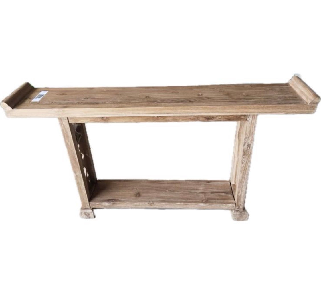 Mas recycled Teak Handcarved Side table /Consul Creamwash 30cm depth 170 cm long