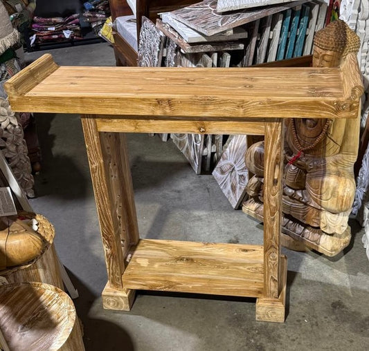 Mas Teak handcarved sides Consul table 100 cm lx 30cm d Natural finish