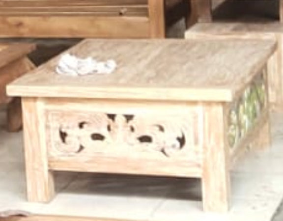 Mas Recycled Teak carved side panels coffee table 115x70x45cmht