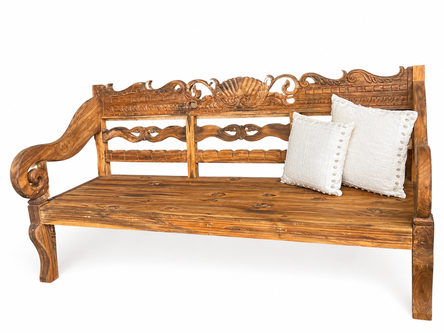 Mas Java refurbished Original  Teak Hand Carved Day Bench / Daybed (Natural)