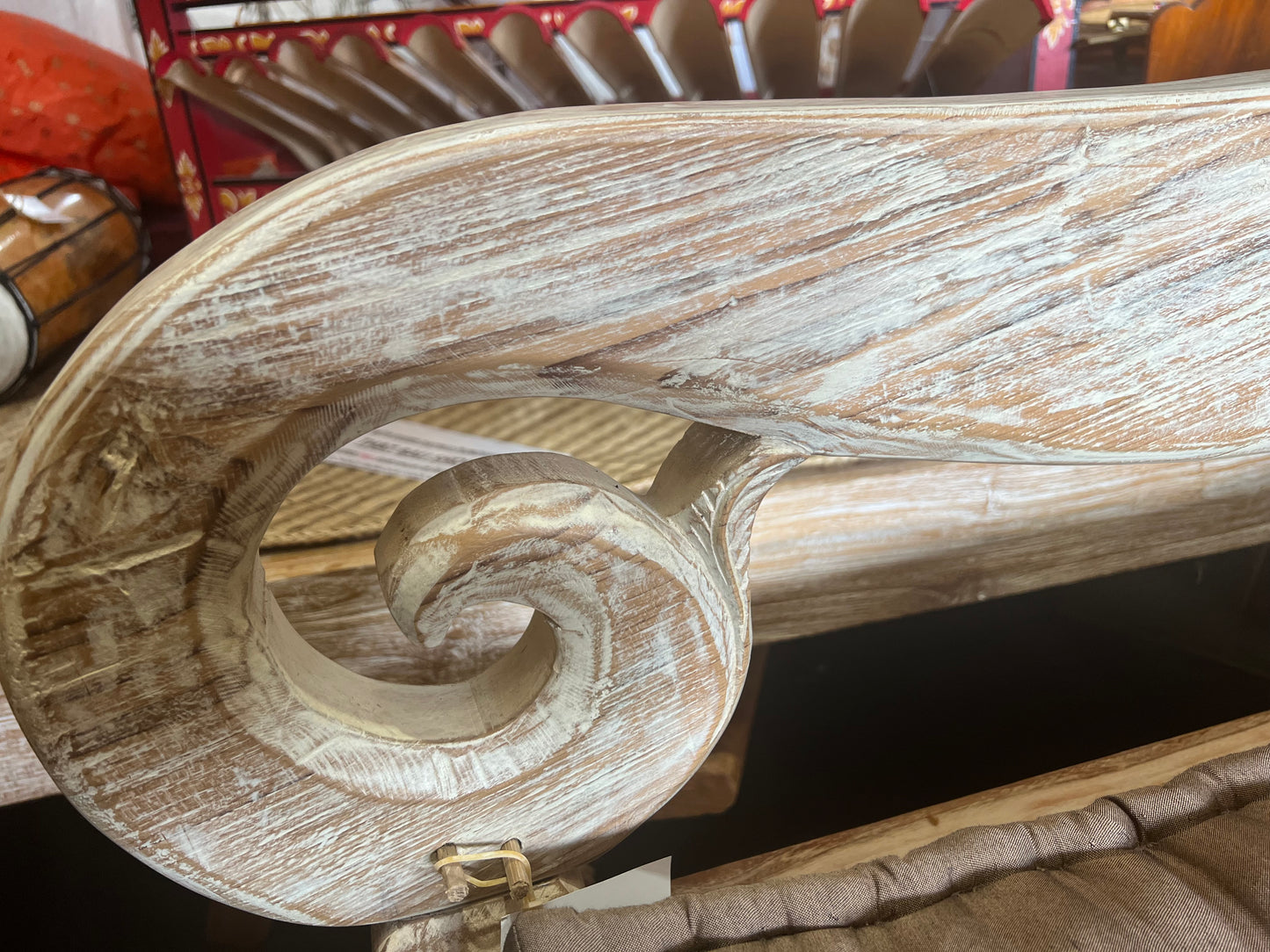 Mas Java refurbished Original  Teak Hand Carved Daybed Creamwash