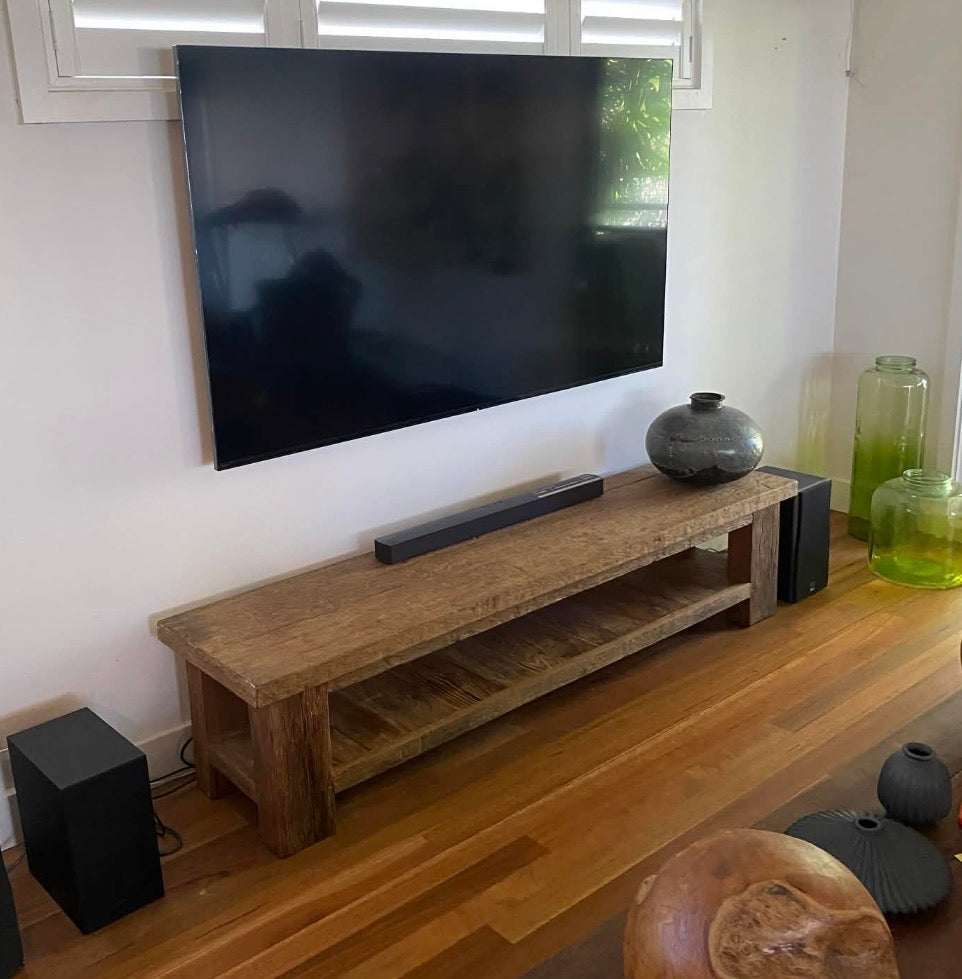 Teakwood Raw old rustic single Log slabs coffee table/Lowline TV unit 200cm