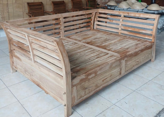 Mas Sun Elde Recycled Teak Daybed King Single with 2 Drawers Creamwash