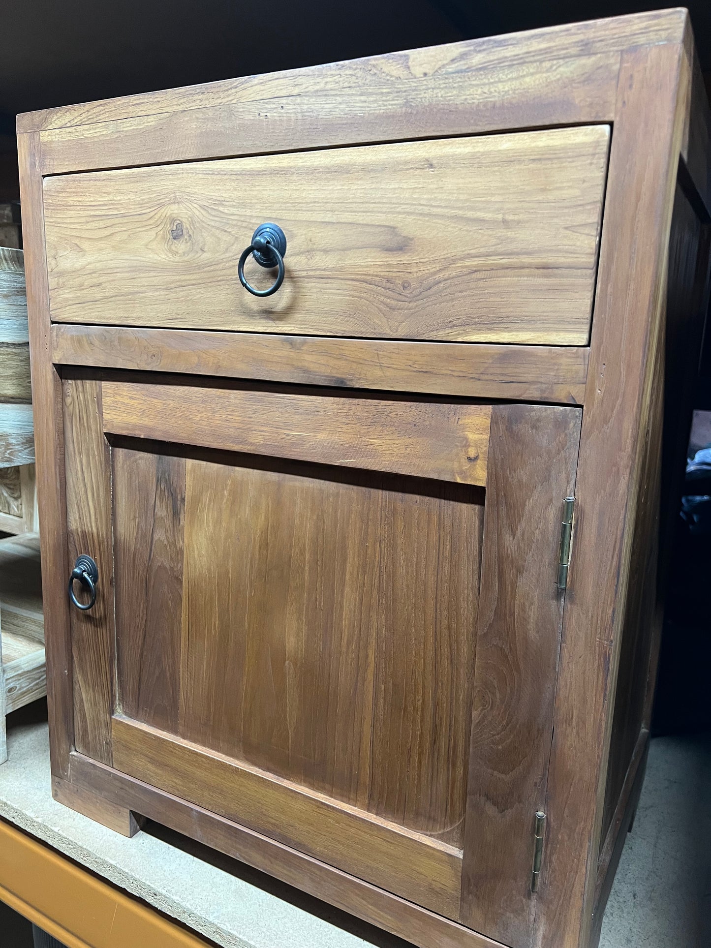 Bedside Recycled Teak Cabinet Drawer and Door  Natural finish