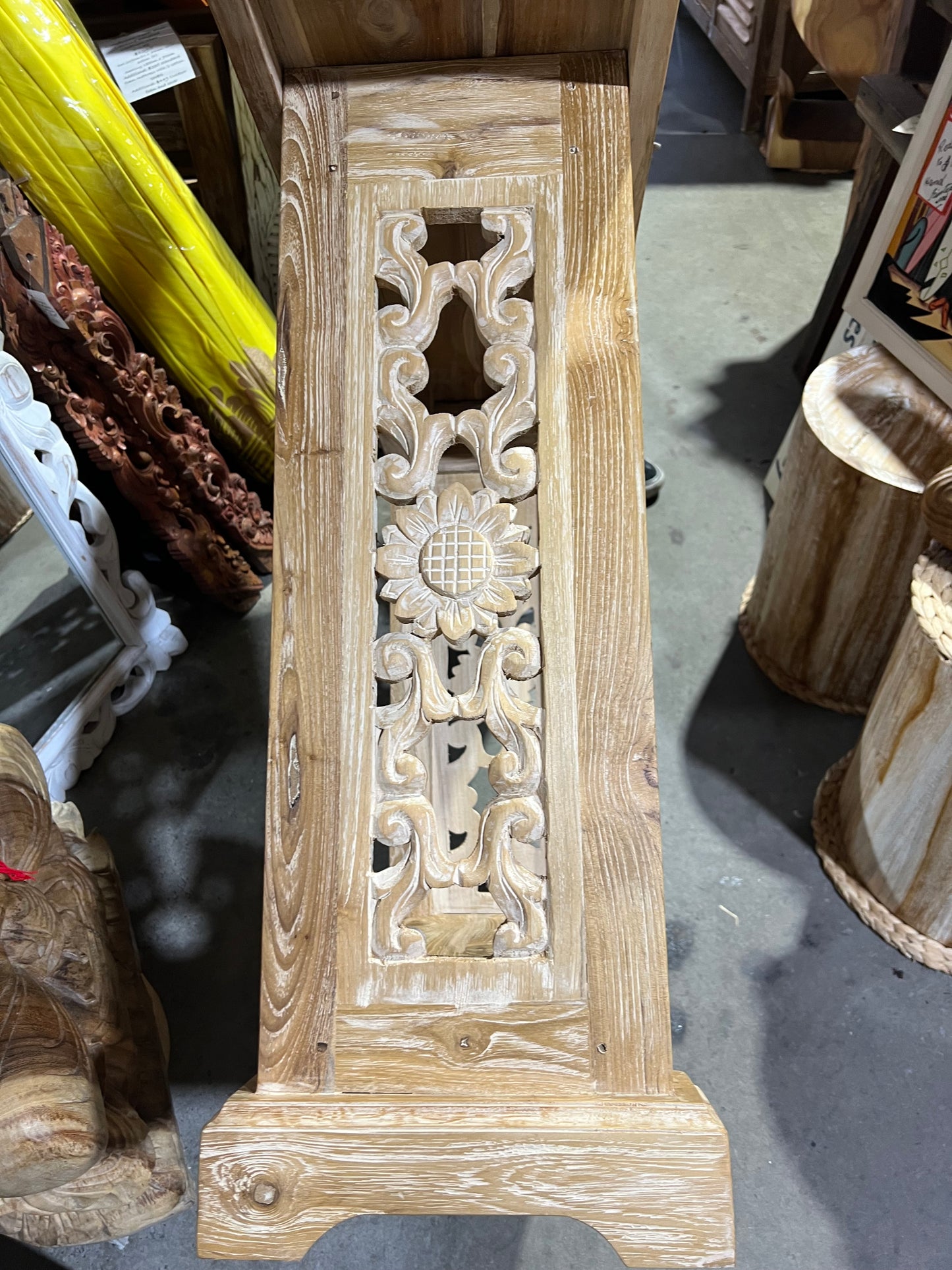 Mas Teak handcarved sides Consul table 100 cm lx 30cm d Creamwash finish