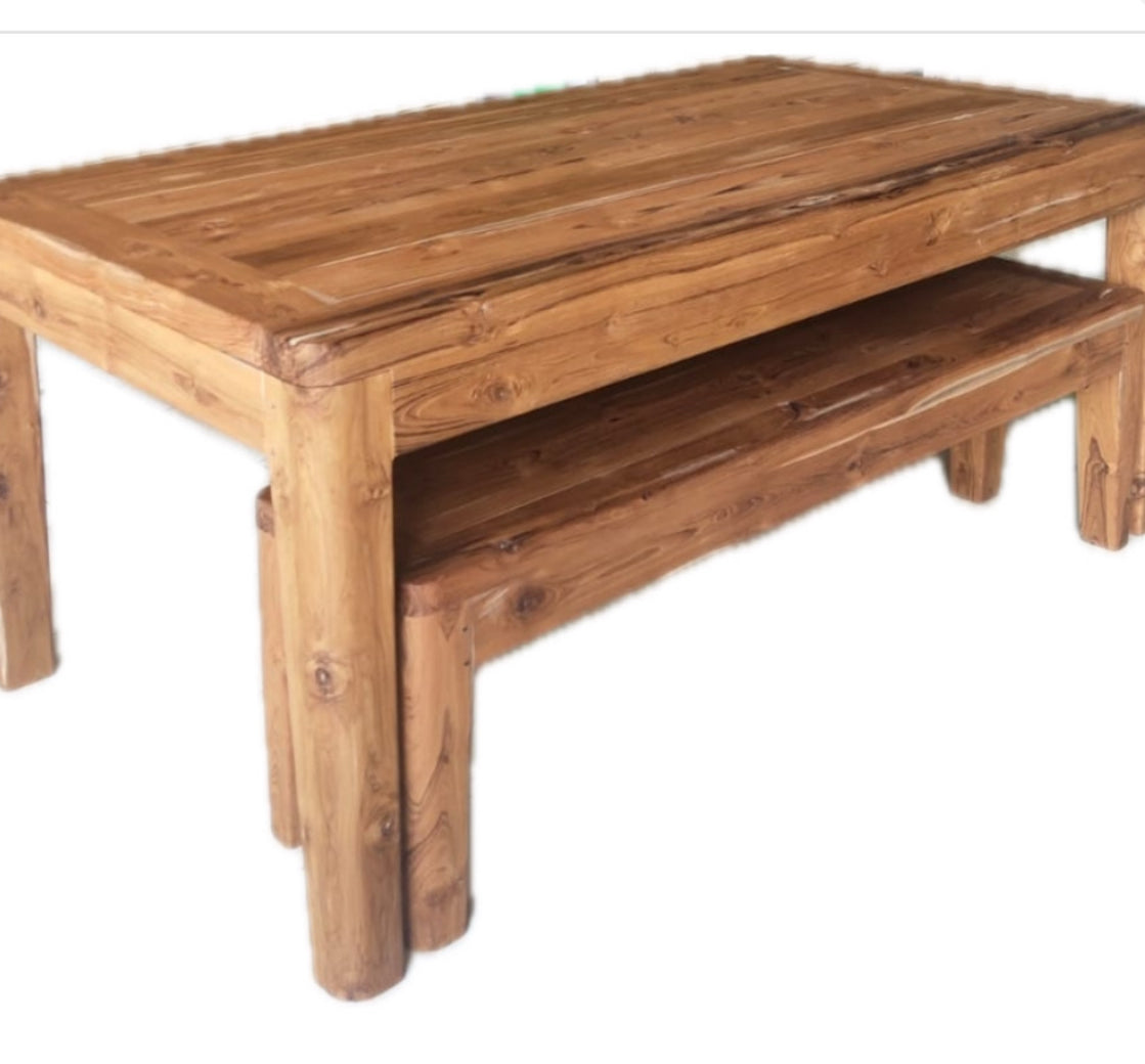 Mas  Recycled  Teak Bench with oval edges   165cm lx 35cm w x 45 cm h.Natural stain