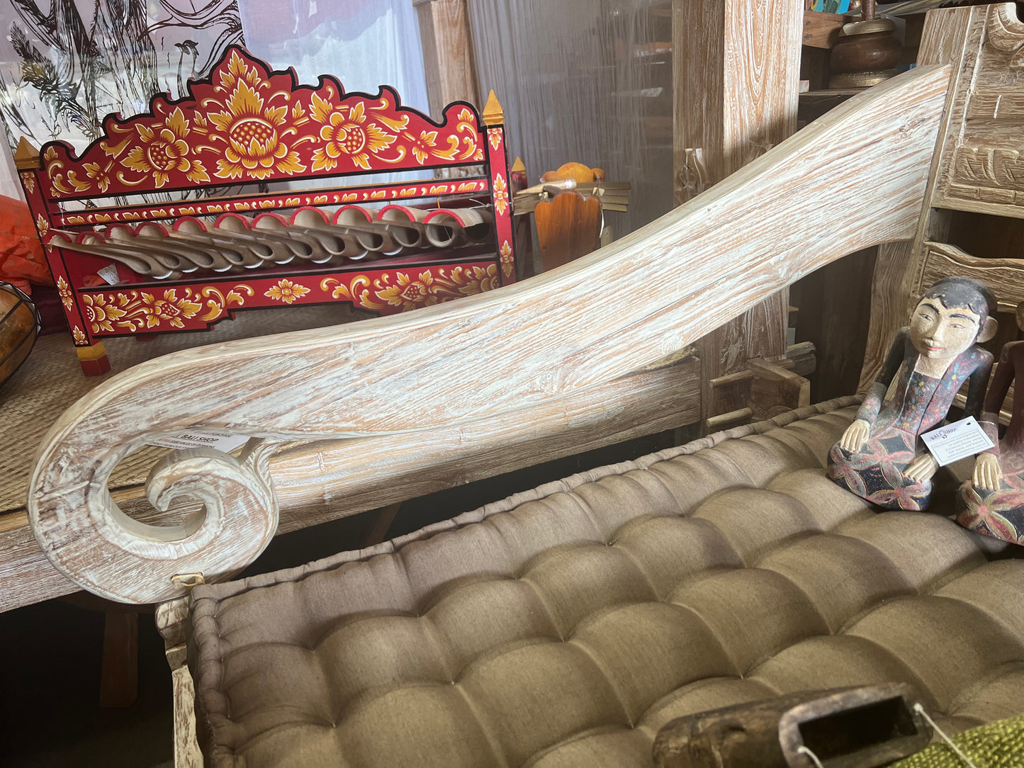 Mas Java refurbished Original  Teak Hand Carved Daybed Creamwash