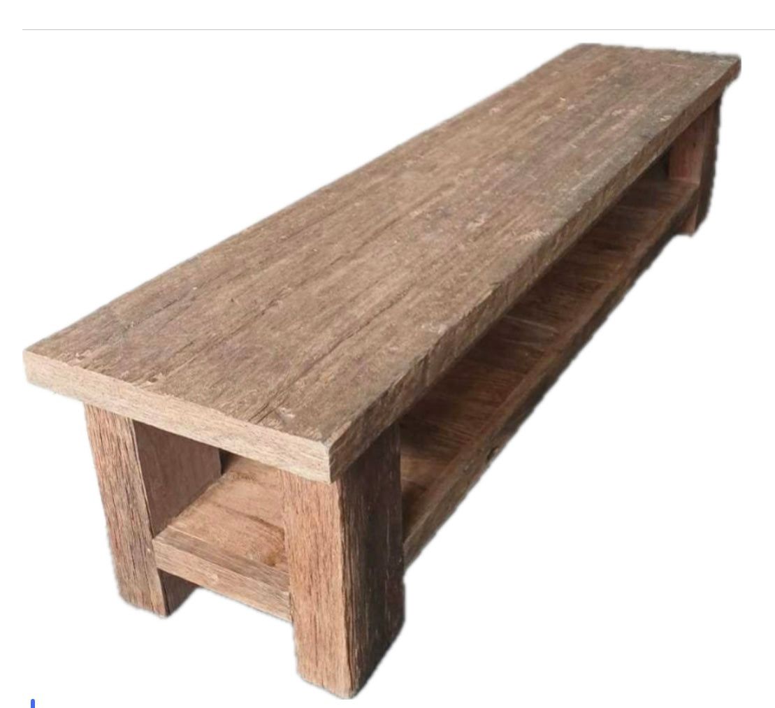 Teak wood old rustic single Log slabs handcrafted coffee table/ Lowline bench natural 160cm