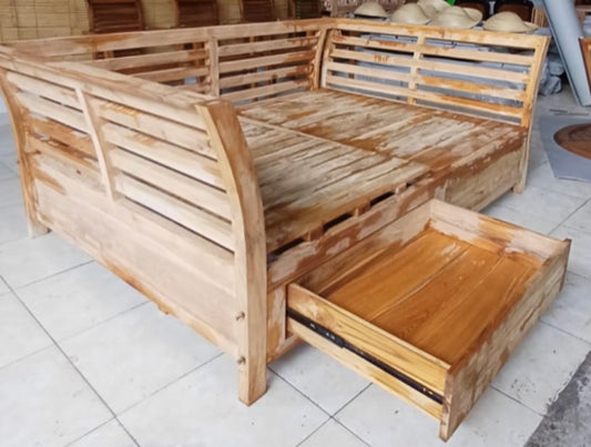 Mas Sun Elde Recycled Teak Daybed Double with 2 drawers(Natural)