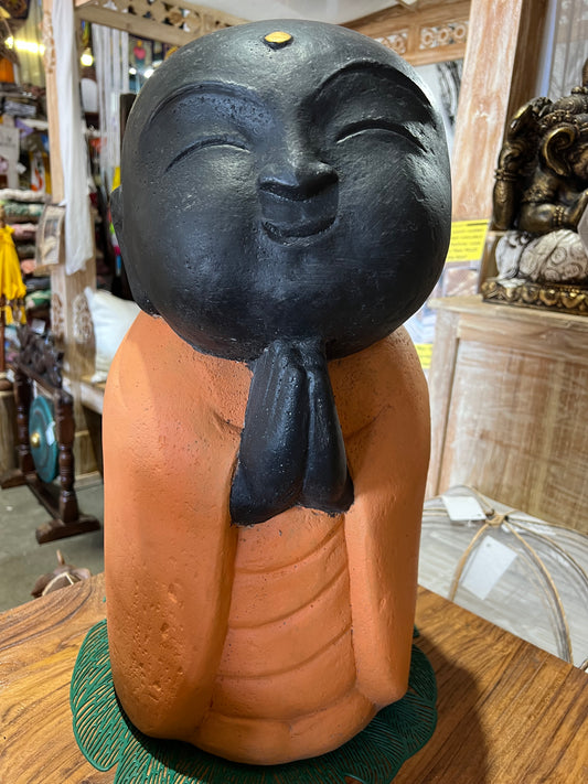 Monk  welcome Namaste hands 55cm Cement/fibre painted Black orange robes