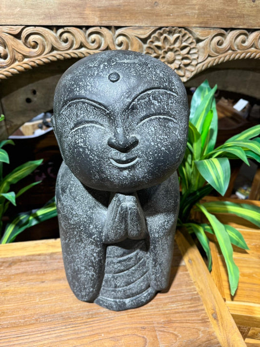 Monk  welcome Namaste handss 55cm Cement/fibre painted Black