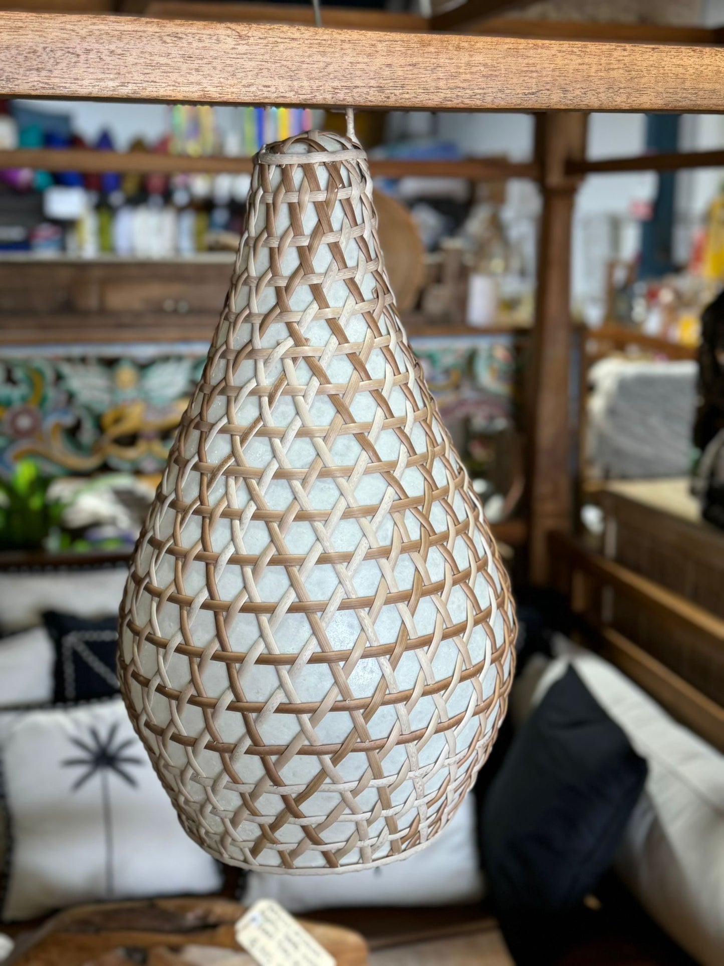 Rattan natural hand made hanging bottle lamp shade fibreglass insert