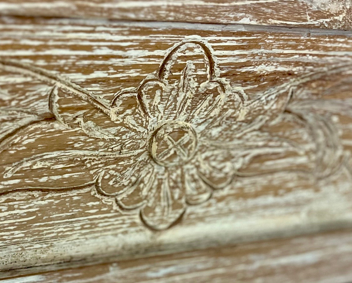 Mas Recycled Teak carved side panels coffee table 115x70x45cmht