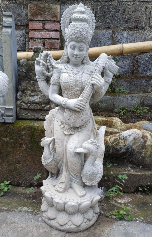 Saraswati  carved statue 1 mtr GRC white  painted finish