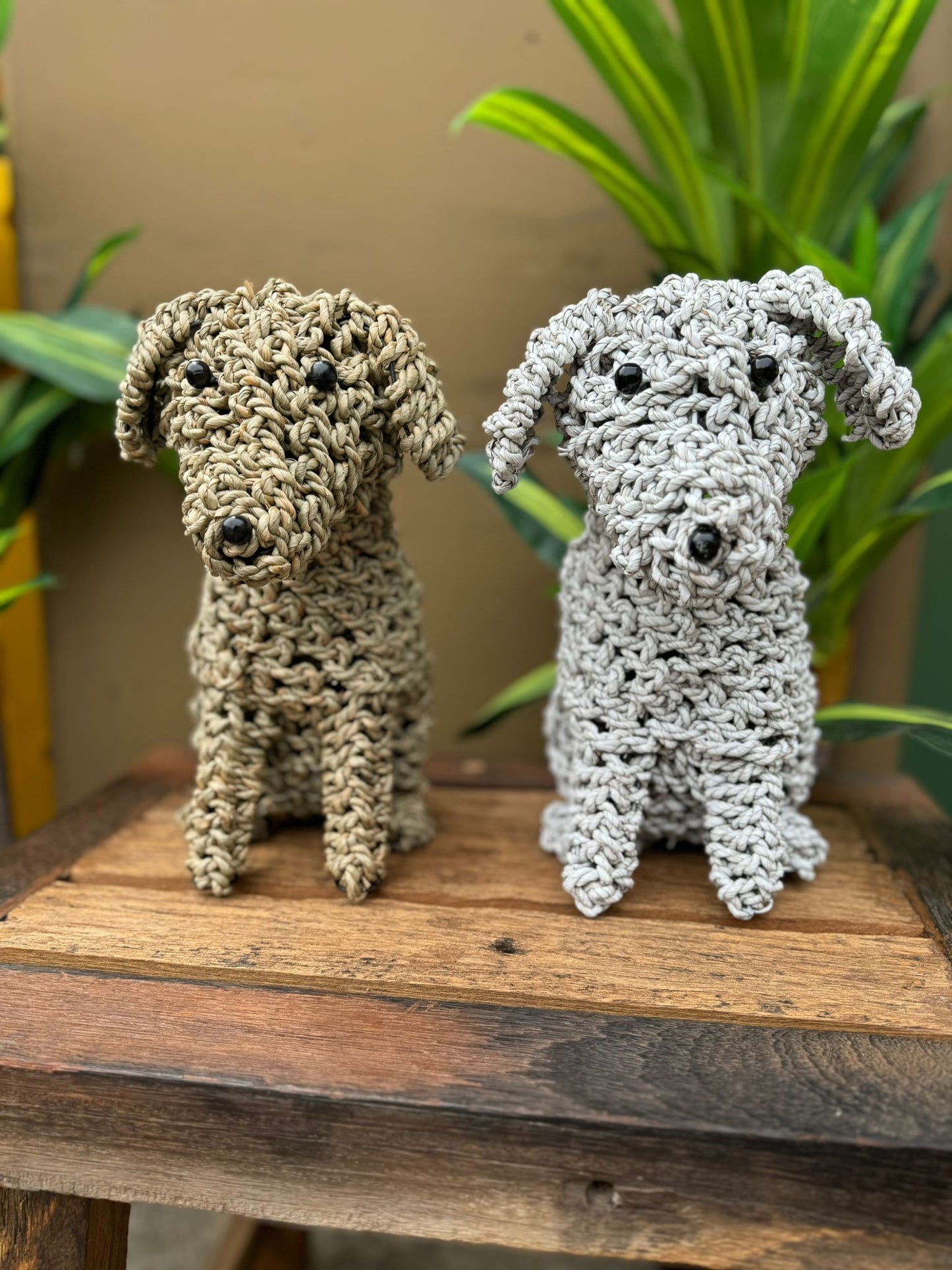 Seagrass Hand Woven/knotted Dogs on wire frame