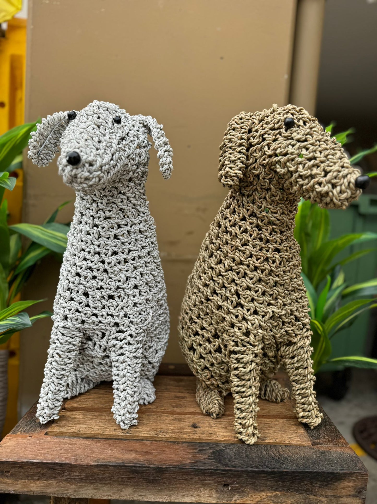 Seagrass Hand Woven/knotted Dogs on wire frame