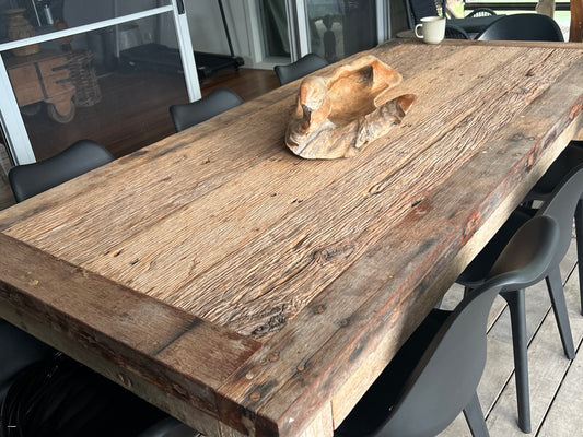 Table Dining Rustic Indonesian Recycled weathered old bridge Hardwood