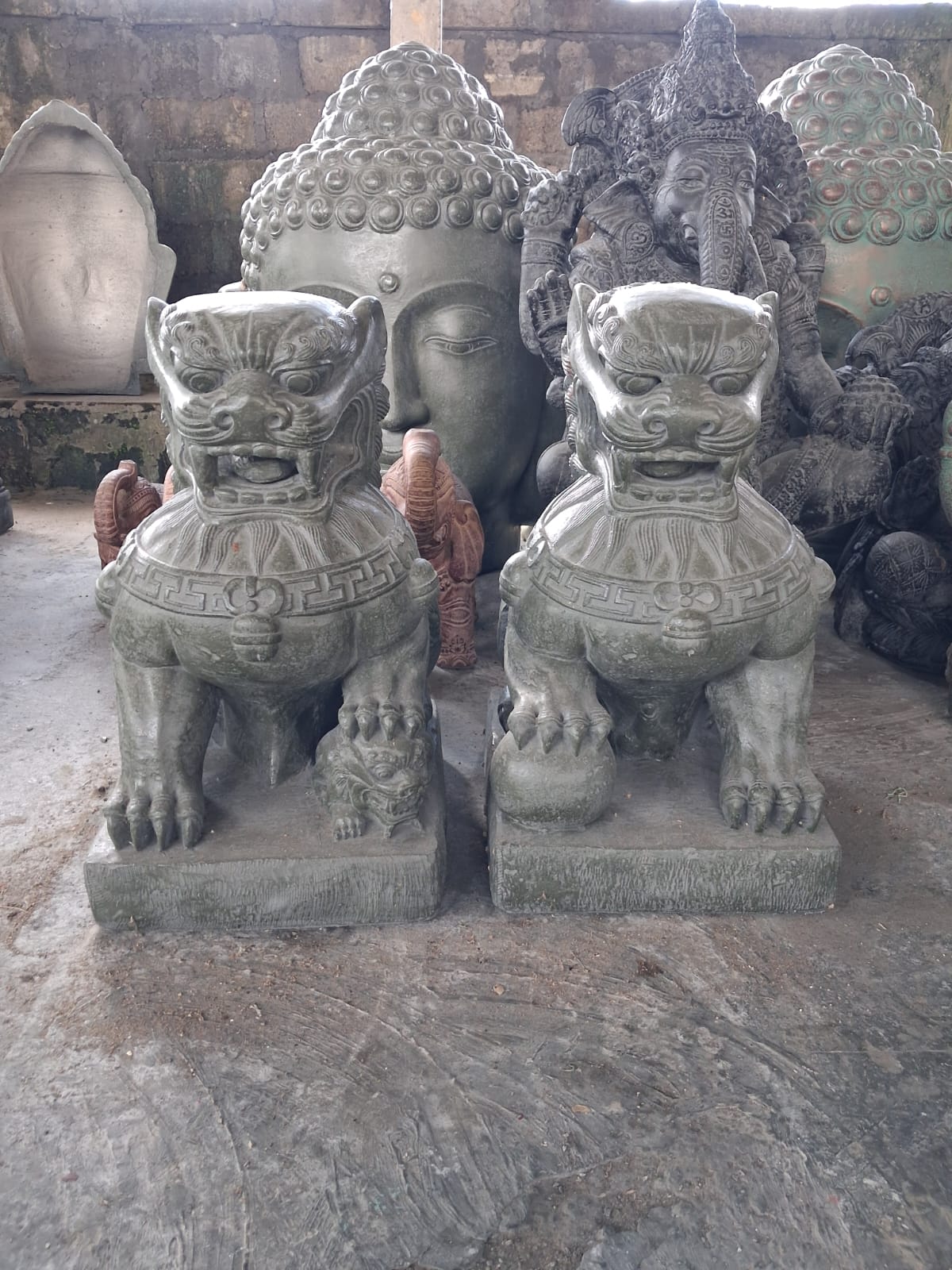 Temple Guardian Lions/FOO Dogs set cast cement approx 55cm(h)