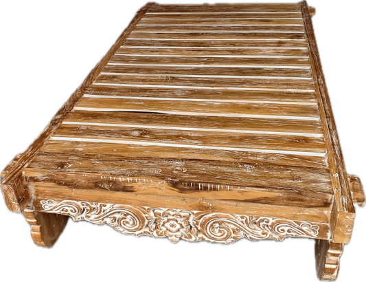 Toyo Kartini Handcarved  Recycled Teak Bed base / Daybed Platform king single (natural wash)