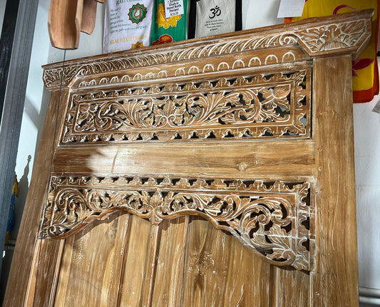 Teak Balinese Temple Door Hand carved Detail Natural wash finish 255cm ht x 132cm