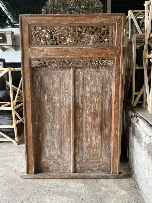 Antique Original  pre used Teak Door natural wash finish with carving