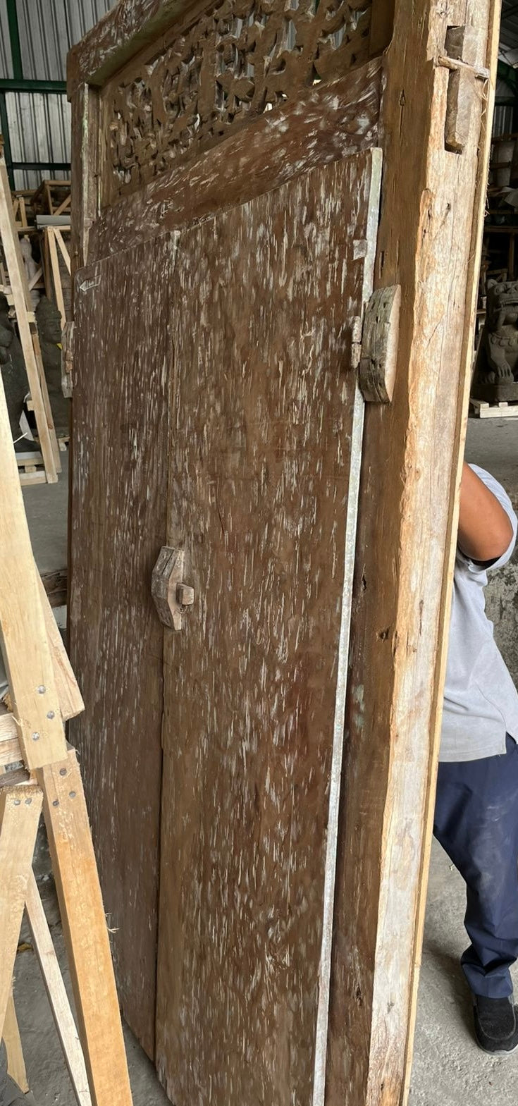 Antique Original  pre used Teak Door natural wash finish with carving