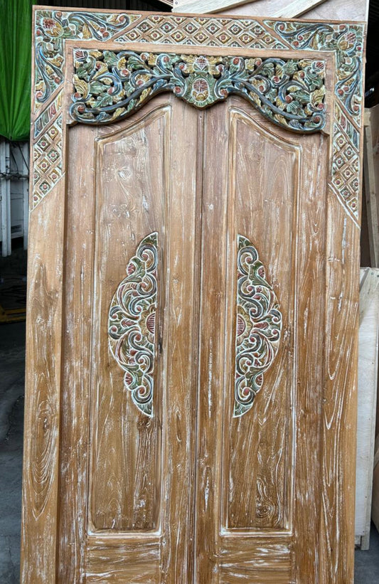 Balinese   Teakwood Natural wash finish Door. hand Carved  panels