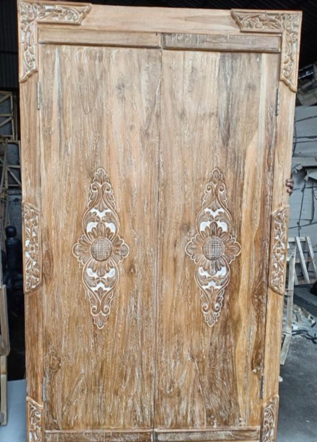 Recycled Teak Balinese Door Carved panels front and back 223cmx150cm natural wash